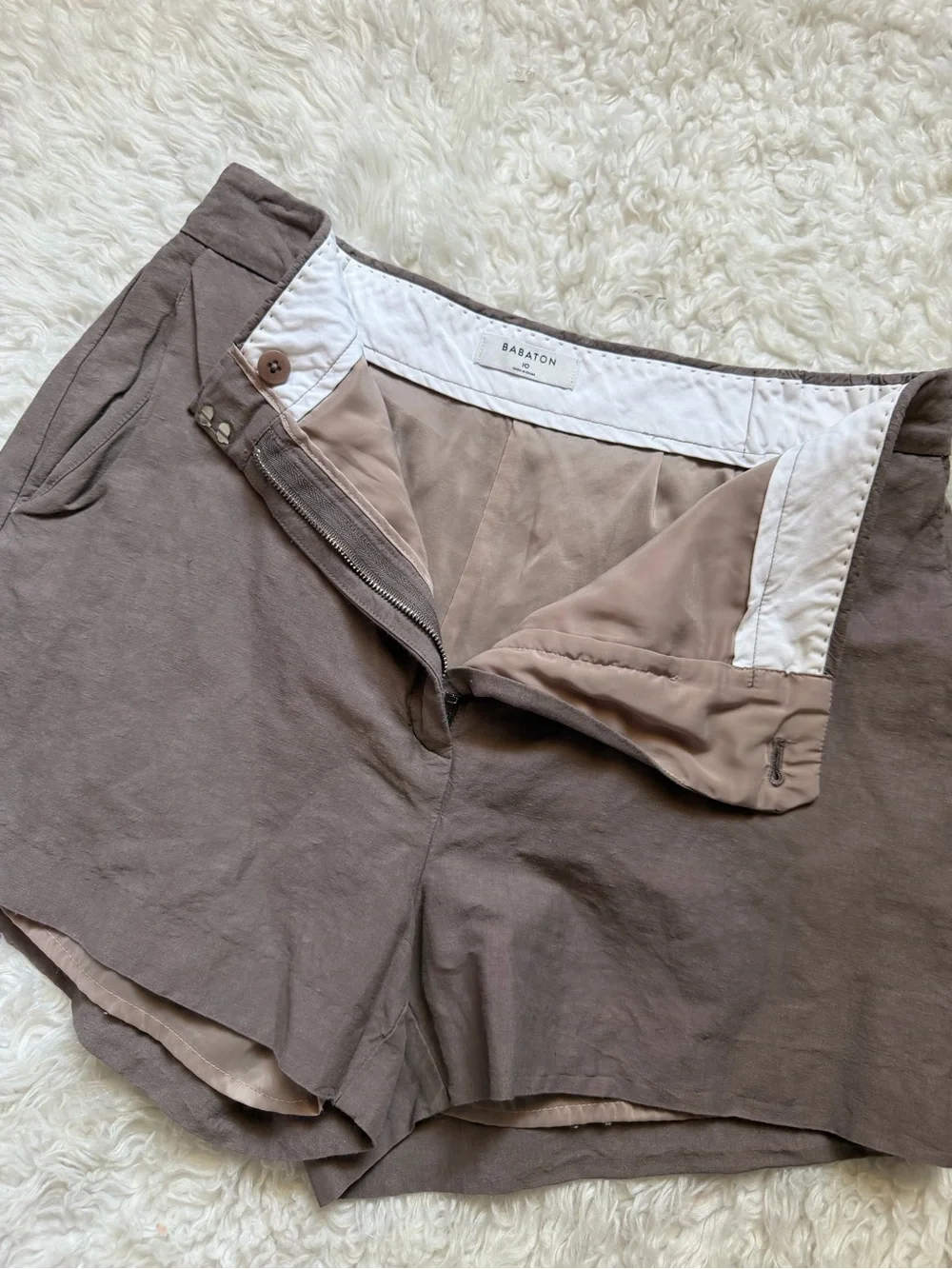 Aritzia Babaton High-Rise Chino Shorts Sable Brown Lined 10